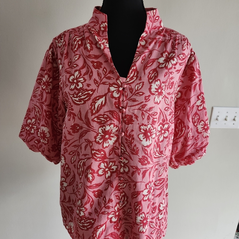 Fate Red and White Floral Blouse